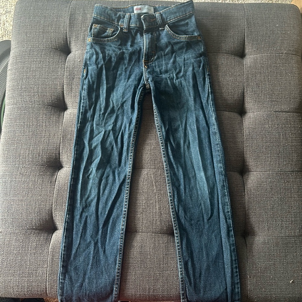Boys Wangler jeans straight fit, medium wash adjustable waist sz.10 slim.